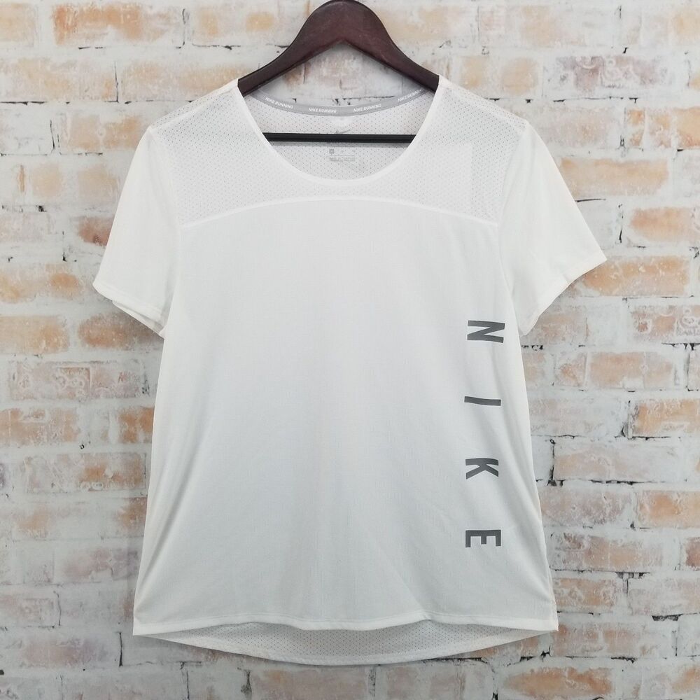 NWT Nike Women's Miler Run Division White Reflective SS T-Shirt Medium Mesh